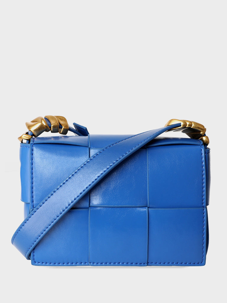 Mini Square Padded Cassette Bag Woven Leather Shoulder Bag Crossbody Handbag - POPBAE