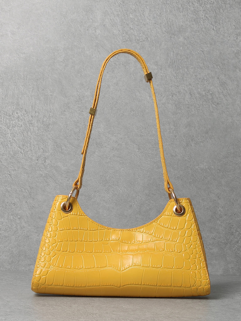 Pastel yellow croc-effect baguette bag