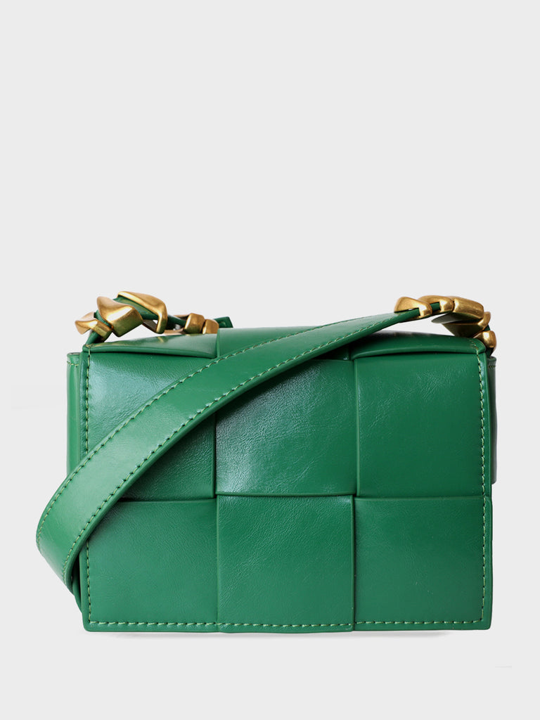 Mini Square Padded Cassette Bag Woven Leather Shoulder Bag Crossbody Handbag - POPBAE