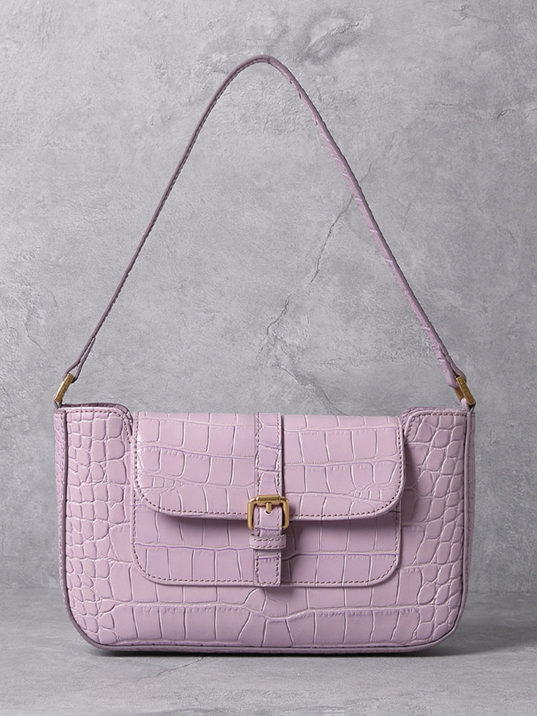 Women's Paris 90s Vintage Baguette Handbag Croc-effect Miranda Shoulder Bag - POPBAE