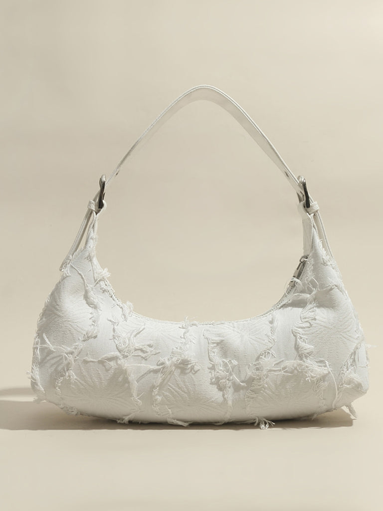 Women's Denim 90s Baguette Shoulder Bag Half Moon Handbag - POPBAE
