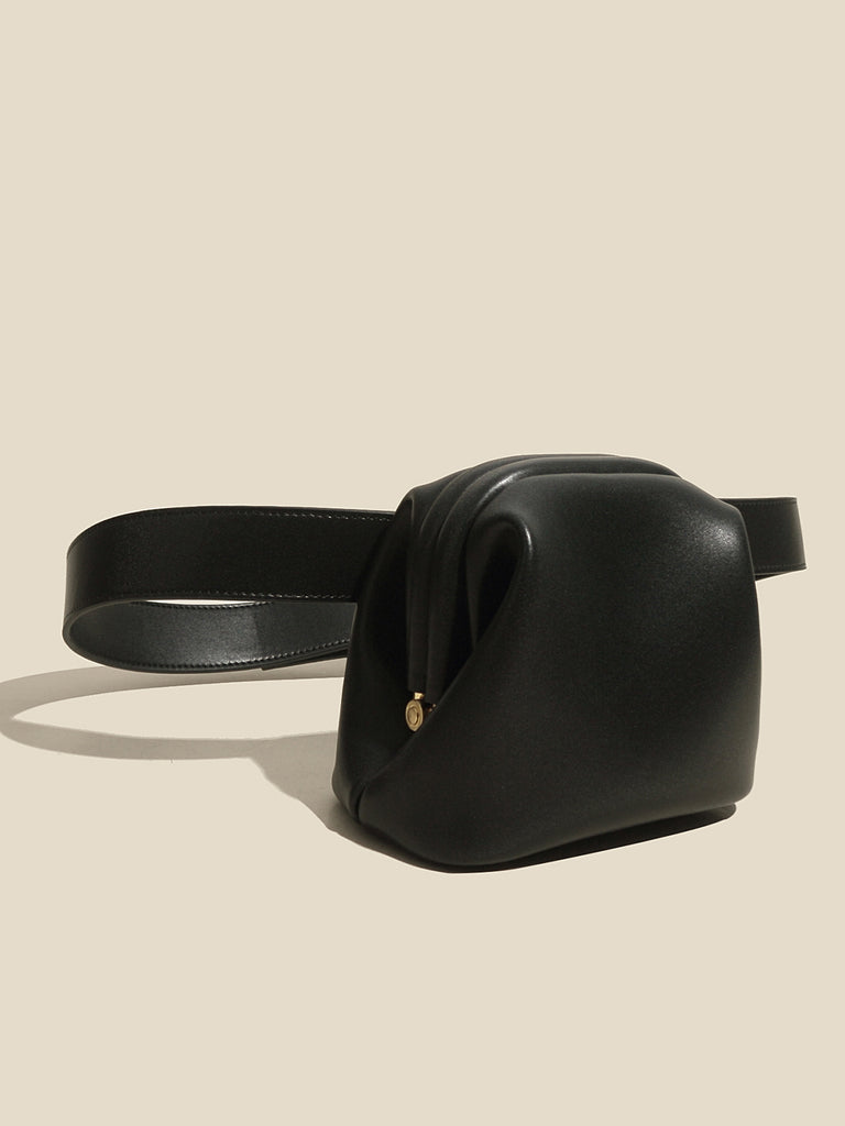 Women's Mini Brot Bag Leather Fanny Pack Clasp Closure Belt Bag - POPBAE