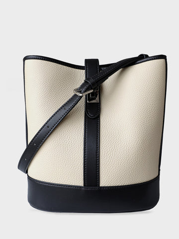 Retro Leather Bucket Shoulder Bag Saddle Tote Bag Silver Hardware - POPBAE