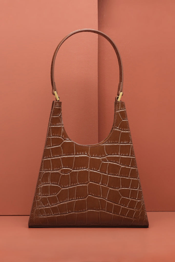 Women's 90s Designer Classic Crocodile Shoulder Handbag One Handle Minimalist Tote Bag - POPBAE