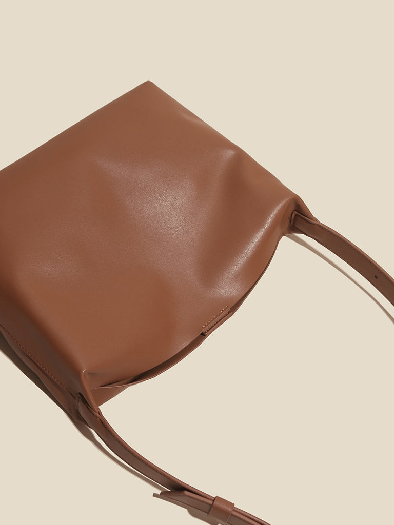 Women's Minimal Soft Leather Shoulder Bag Single Strap Hobo Tote Bag - POPBAE