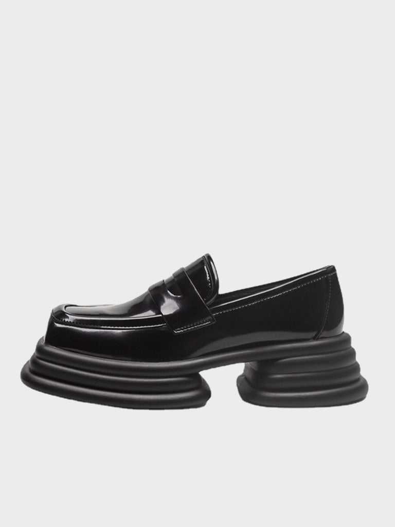 Women's Square Toe Textured Tread Block Chunky Sole Flat Loafers - POPBAE