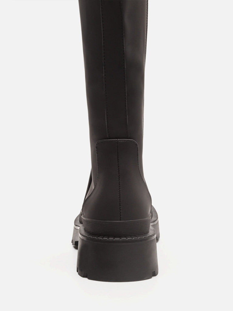 Women's Mid-block Round Toe Chunky Sole Rubberized Flatform Boots Zip Closure - POPBAE