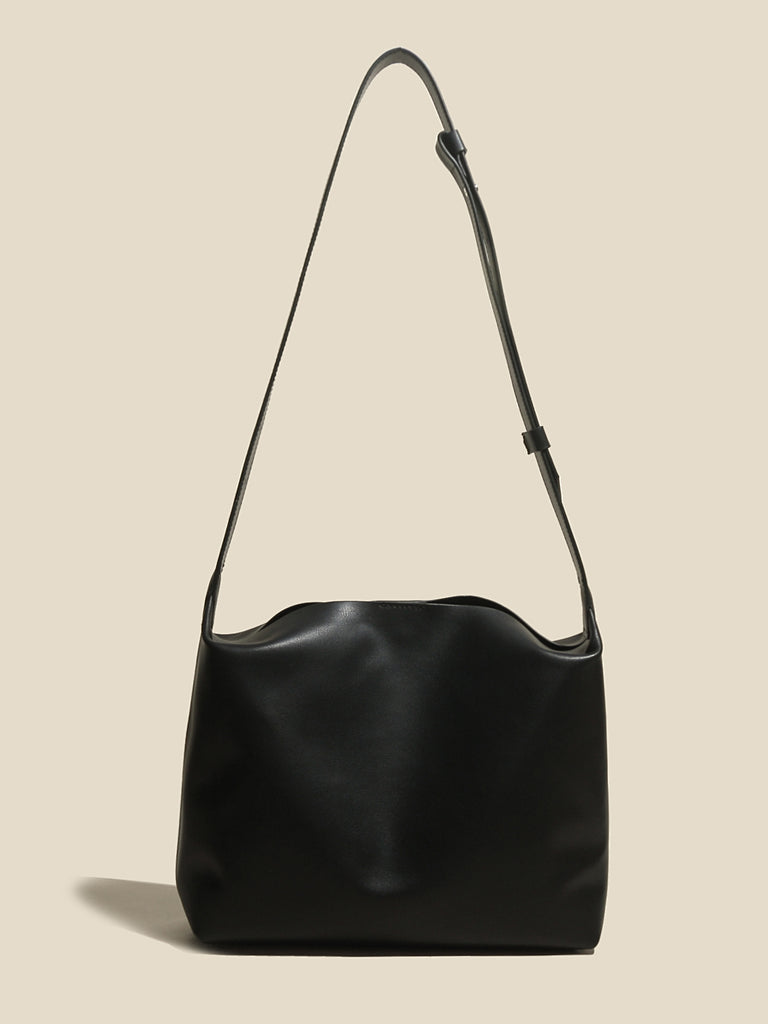 Women's Minimal Soft Leather Shoulder Bag Single Strap Hobo Tote Bag