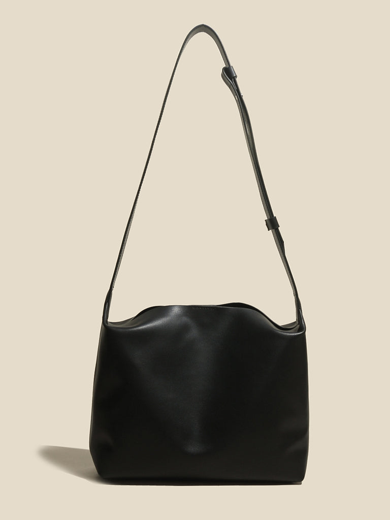 Women's Minimal Soft Leather Shoulder Bag Single Strap Hobo Tote Bag - POPBAE