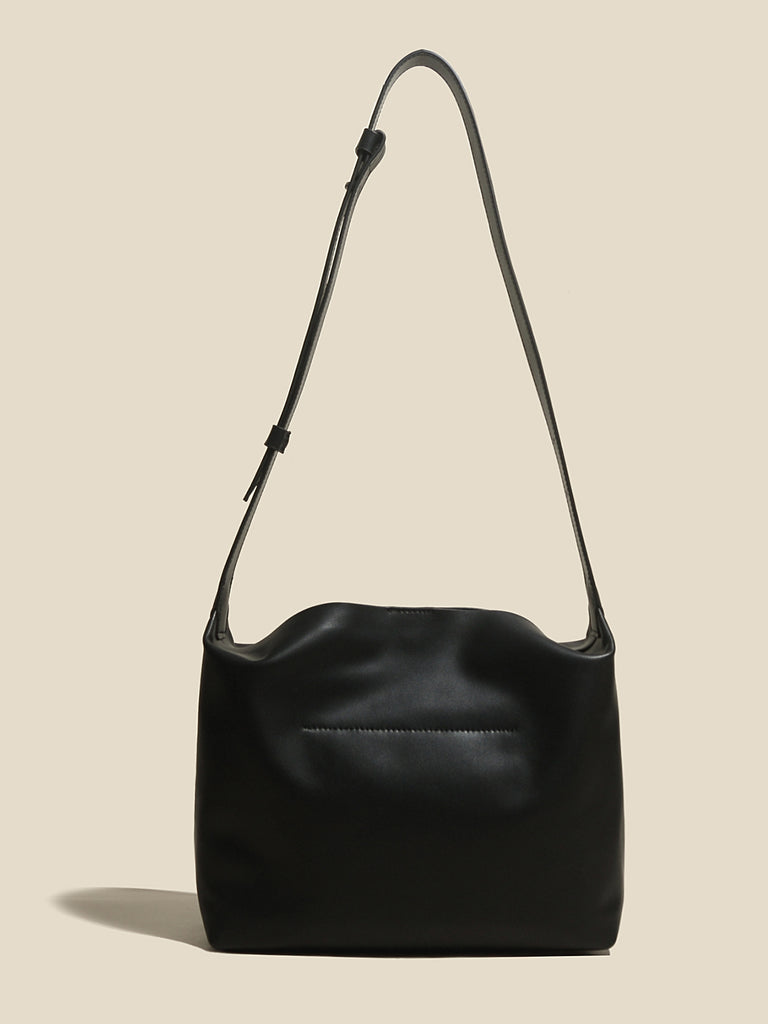 Women's Minimal Soft Leather Shoulder Bag Single Strap Hobo Tote Bag - POPBAE