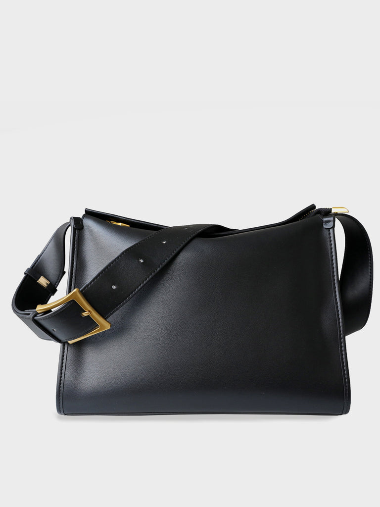 Women's Minimal Soft Leather Pillow Shoulder Bag Single Wide Shoulder Strap Hobo Tote Bag - POPBAE