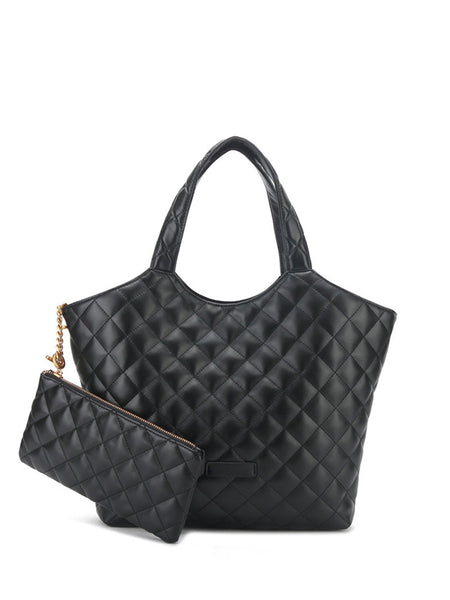 Leather Diamond-quilted Lattice Tote Bag - POPBAE