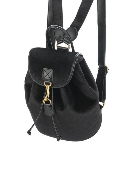 Velvet Backpack Gold Buckle Flap Handbag - POPBAE