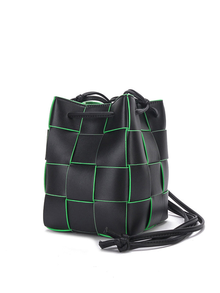 Bottega Veneta Mini Woven Leather Bucket Bag Black