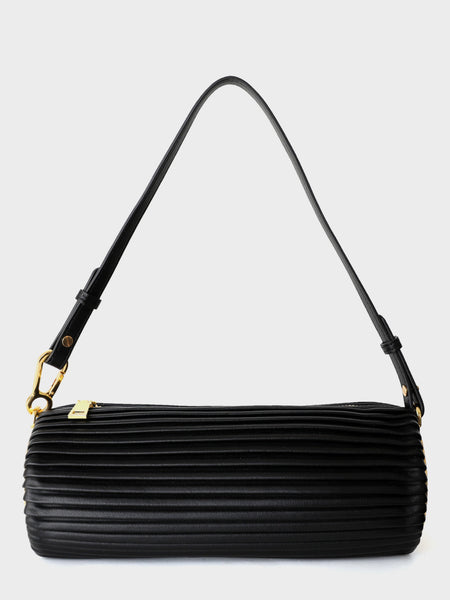 Leather Bracelet Drum Pleated Shoulder Bag Baguette Pouch - POPBAE