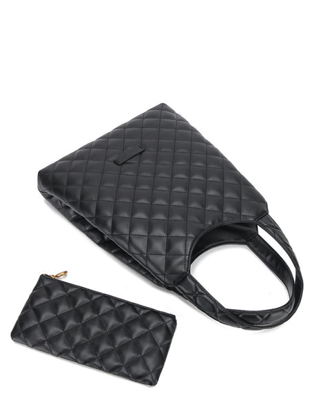 Leather Diamond-quilted Lattice Tote Bag - POPBAE