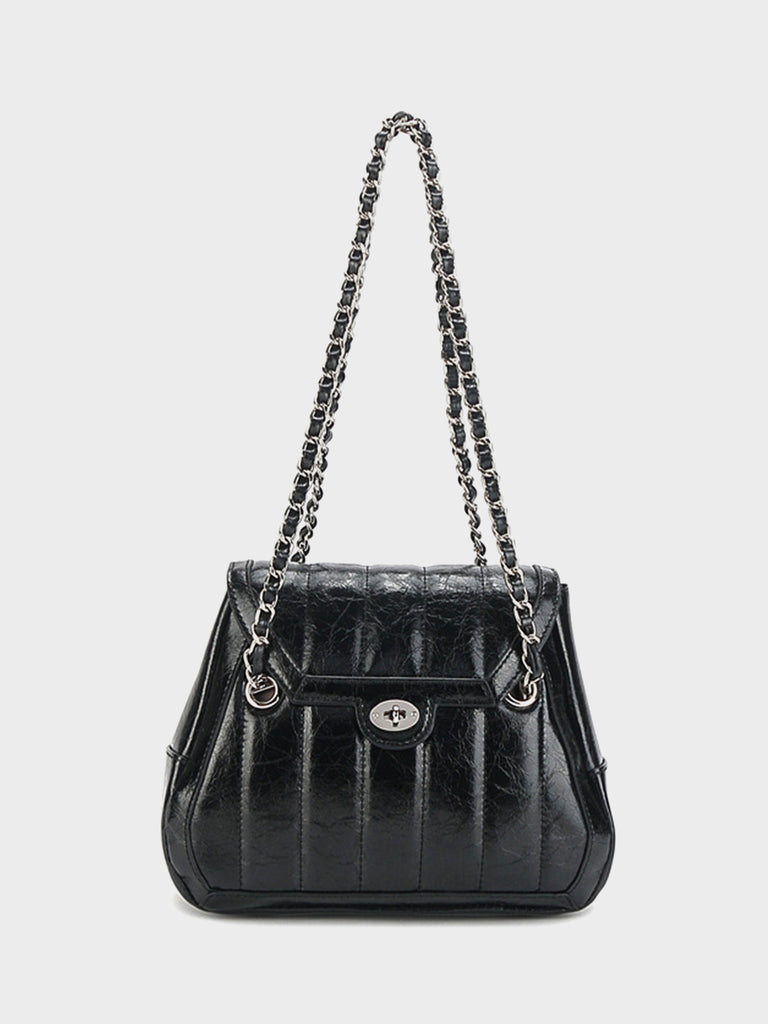 Leather Silver Chain Strap Quilted Pillow Bag Flap Shoulder Bag - POPBAE
