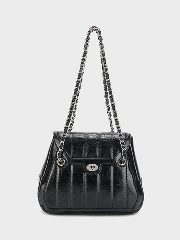 Leather Silver Chain Strap Quilted Pillow Bag Flap Shoulder Bag - POPBAE