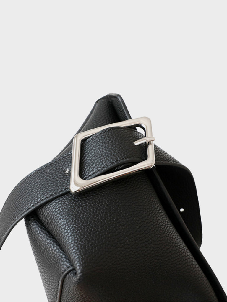 Wide Strap Leather Fanny Pack Geometric Shapes Silver Buckle Belt Bag - POPBAE
