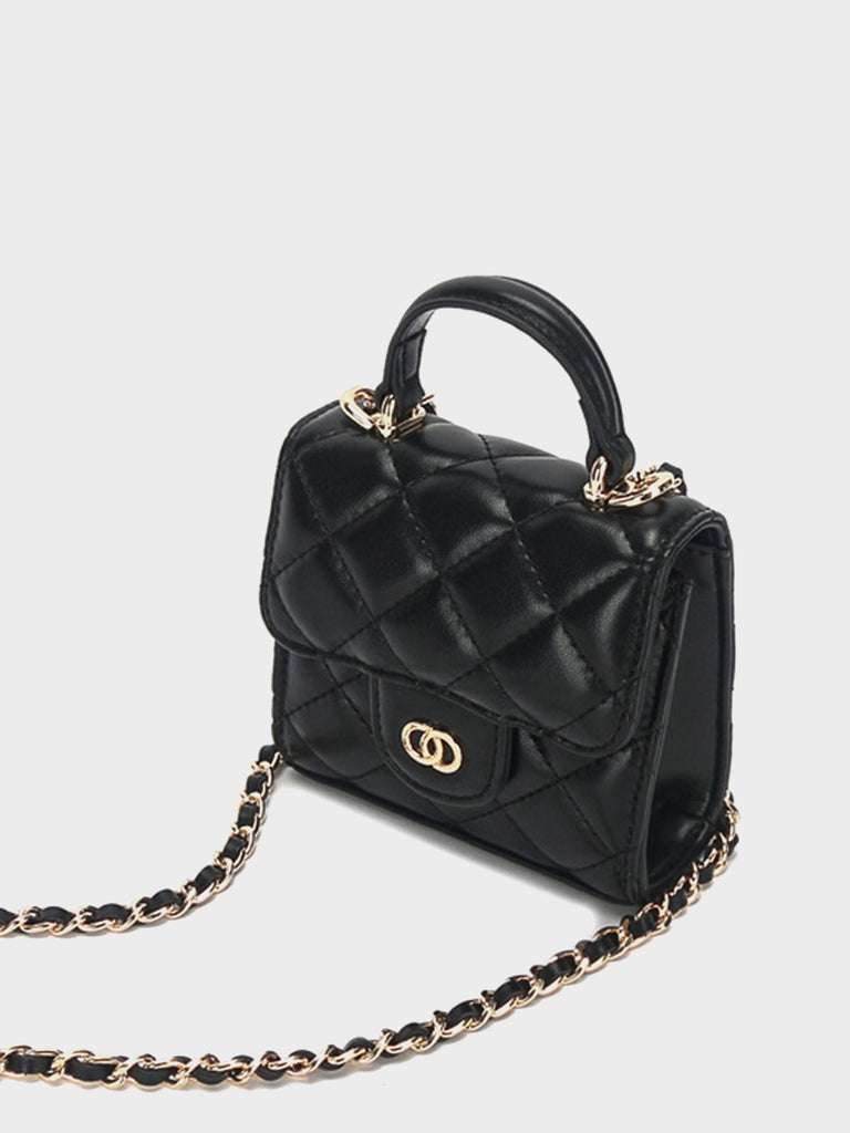 Mini Top-handle Lattice Bag Gold Chain Strap Diamond-quilted Box Shoulder Bag - POPBAE