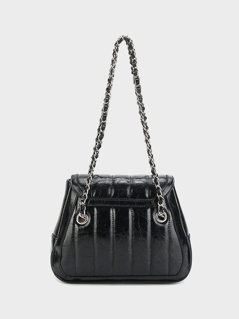 Leather Silver Chain Strap Quilted Pillow Bag Flap Shoulder Bag - POPBAE