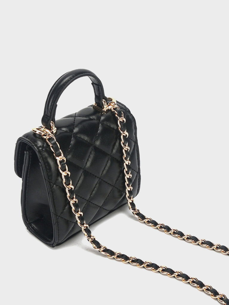 Mini Top-handle Lattice Bag Gold Chain Strap Diamond-quilted Box Shoulder Bag - POPBAE