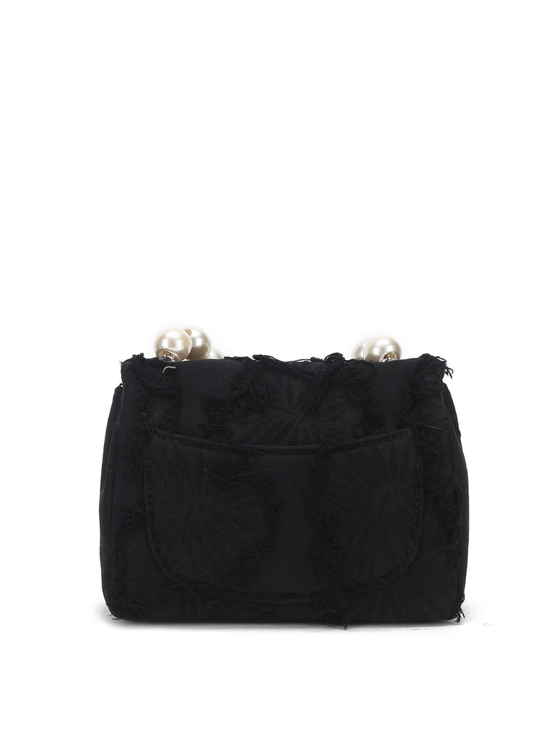 Mini Emotional Denim Shoulder Bag Flap Top Pearls&Silver Chain Square Handbag - POPBAE