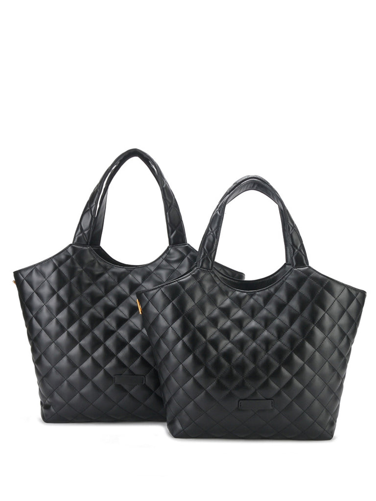 Leather Diamond-quilted Lattice Tote Bag - POPBAE