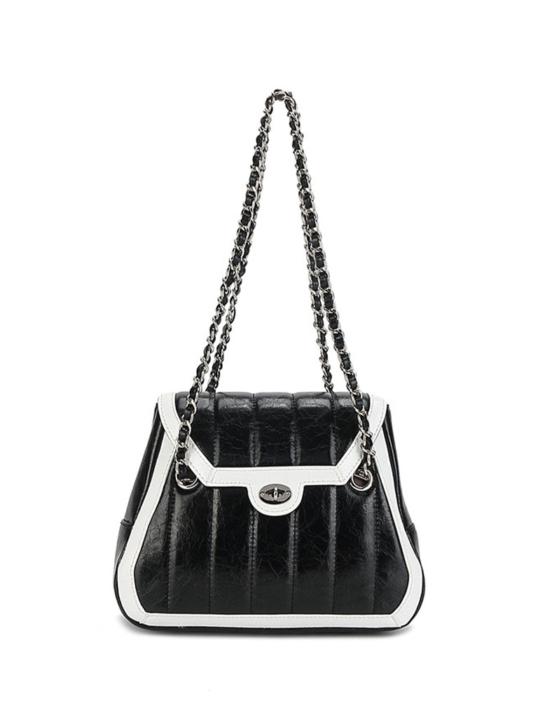 Leather Silver Chain Strap Quilted Pillow Bag Flap Shoulder Bag - POPBAE