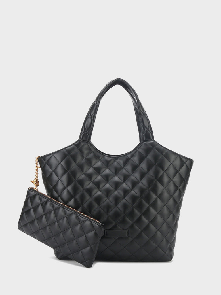 Leather Diamond-quilted Lattice Tote Bag - POPBAE