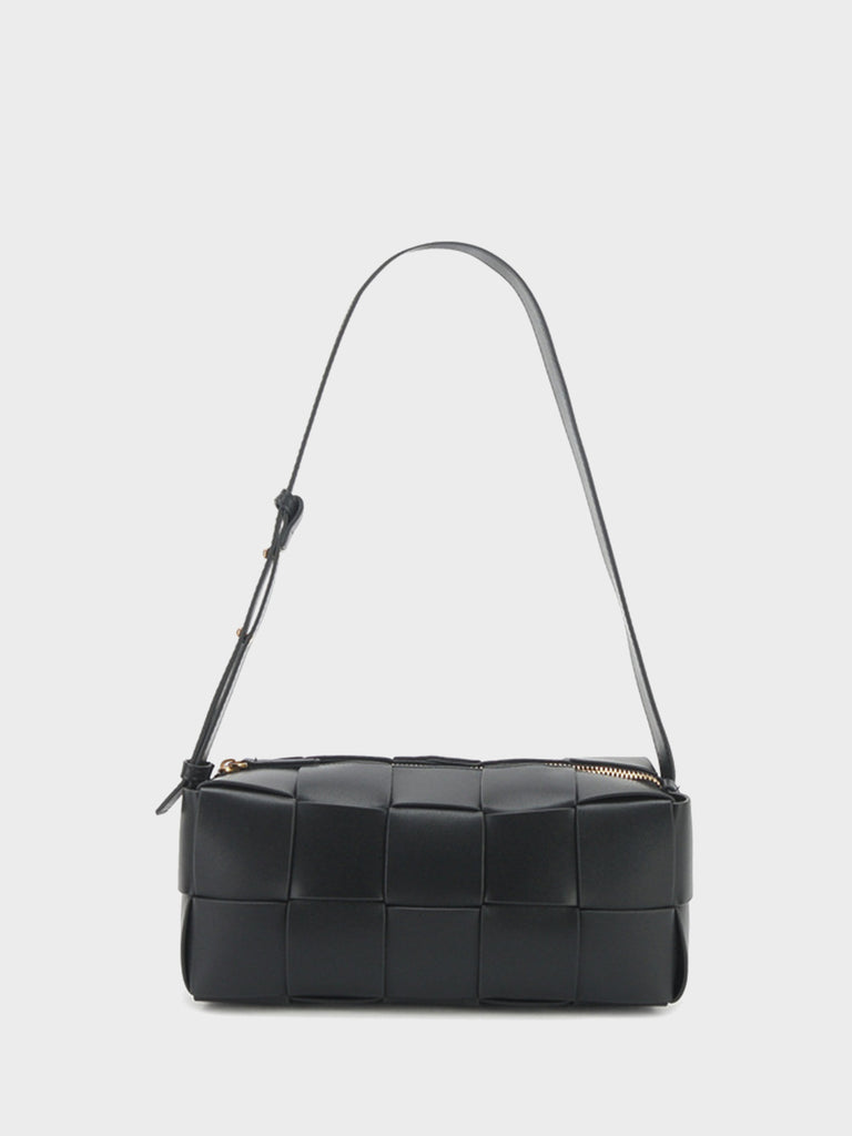 Square Cassette Woven Bag Leather Crossbody Pillow Bag - POPBAE