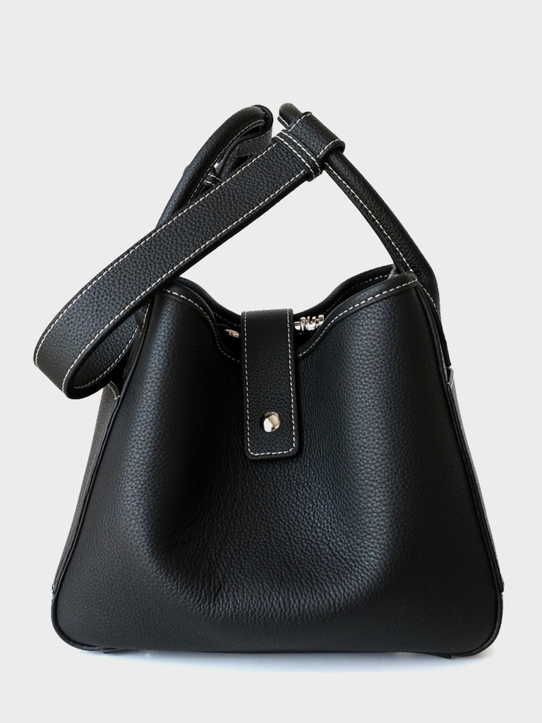 Leather Bucket Bag Top Handle Basket Bag Open-top Tote Bag - POPBAE