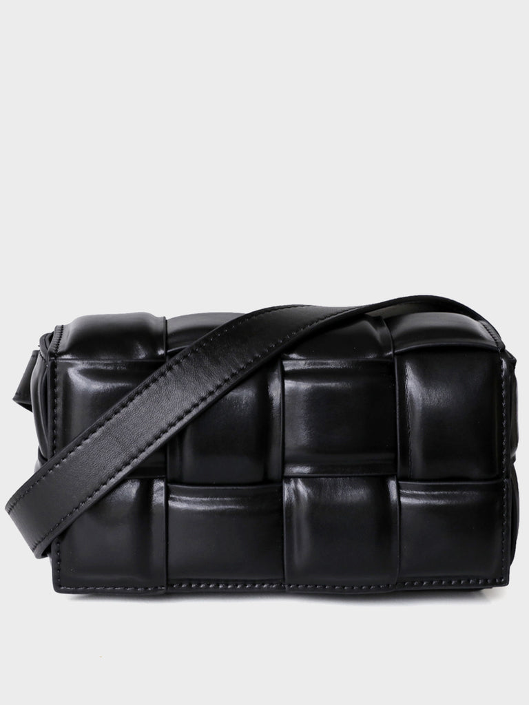 Cassette Leather Fanny Pack Padded Clutch Bag Woven Square Crossbody Bag - POPBAE