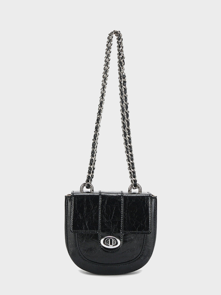 Mini Saddle Bag Silver Chain Strap Flap Shoulder Bag - POPBAE