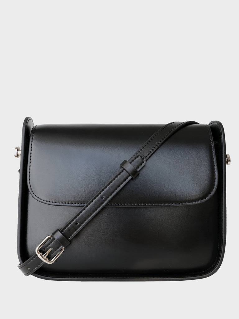 Leather Box Crossbody Messenger Bag, Black