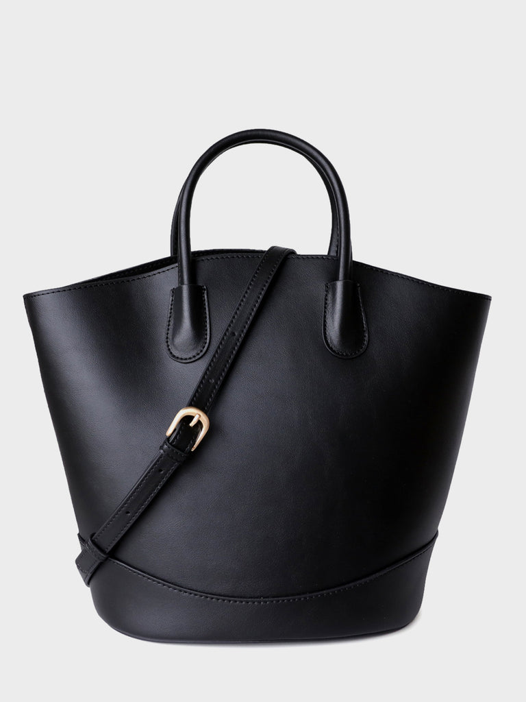 Leather Tote Bag Top-handle Ellipse Bottom Shoulder Bag - POPBAE