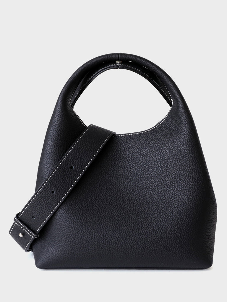Splicing Soft Leather Bucket Shoulder Bag Top Handle Tote Bag - POPBAE