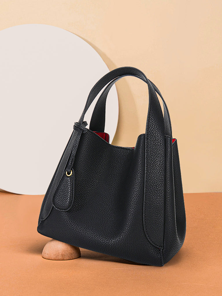 Leather Bucket Shoulder Bag Top Handle Tote Bag - POPBAE