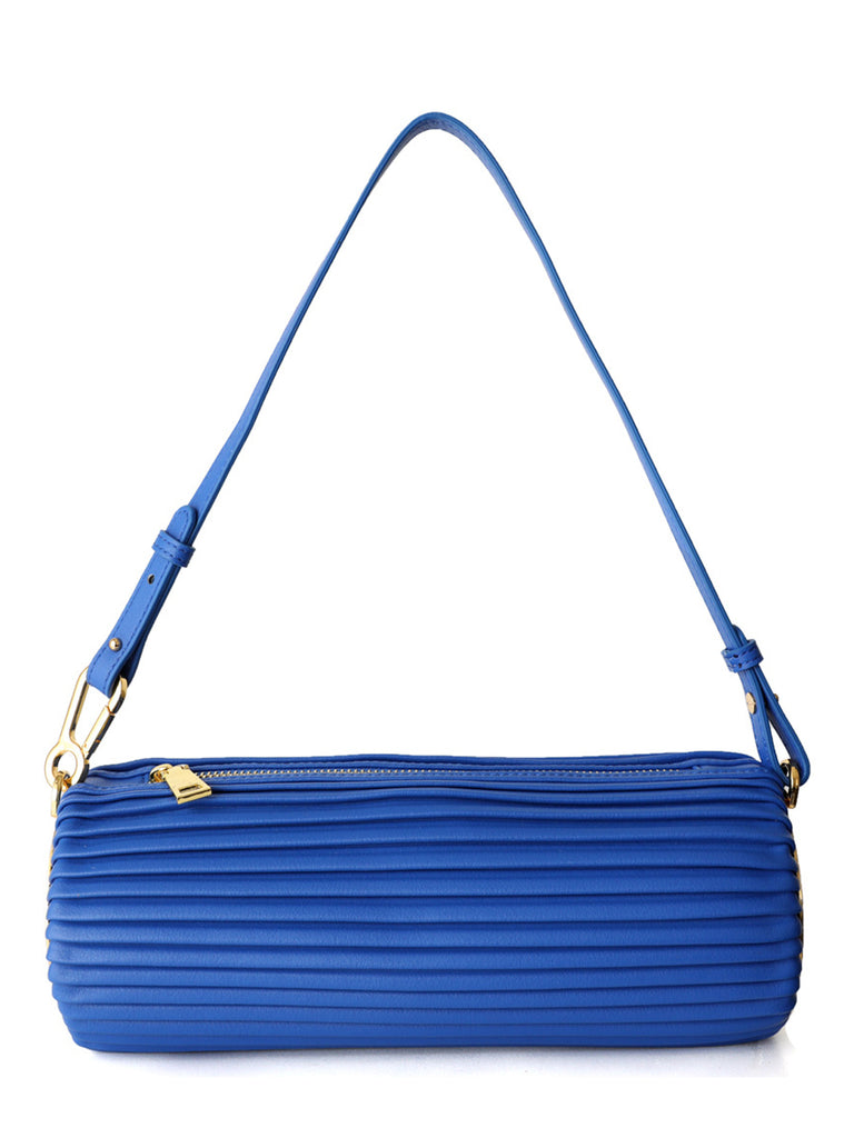Leather Bracelet Drum Pleated Shoulder Bag Baguette Pouch - POPBAE