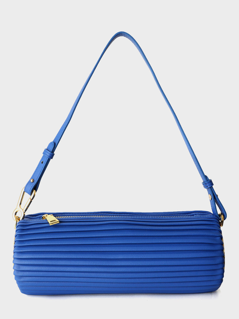 Leather Bracelet Drum Pleated Shoulder Bag Baguette Pouch - POPBAE