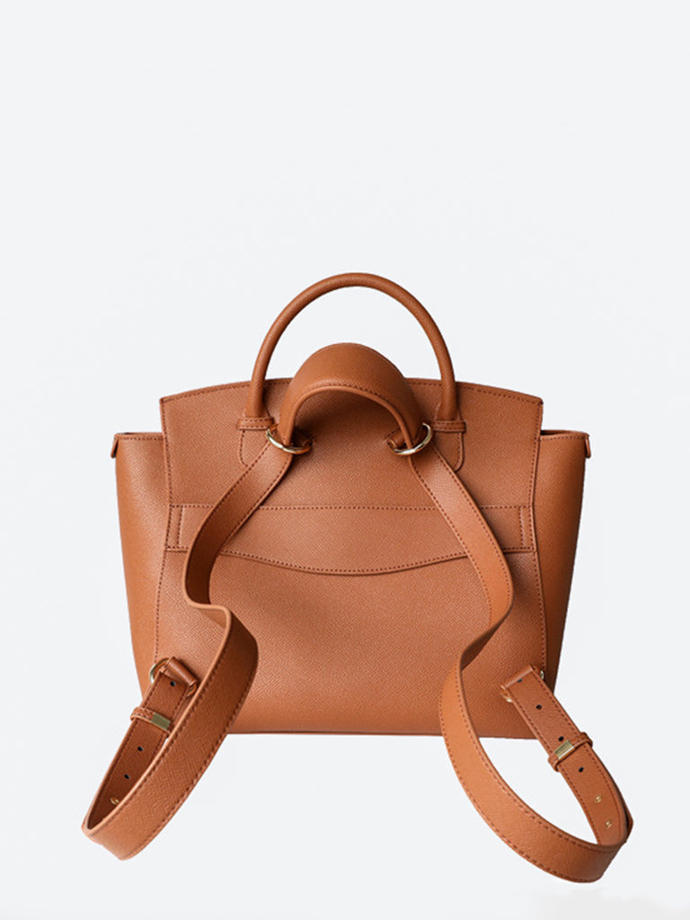 Leather Wavia Bag Weekend Holdall Tote Bag Multi Wear Backpack Gold Hardware - POPBAE