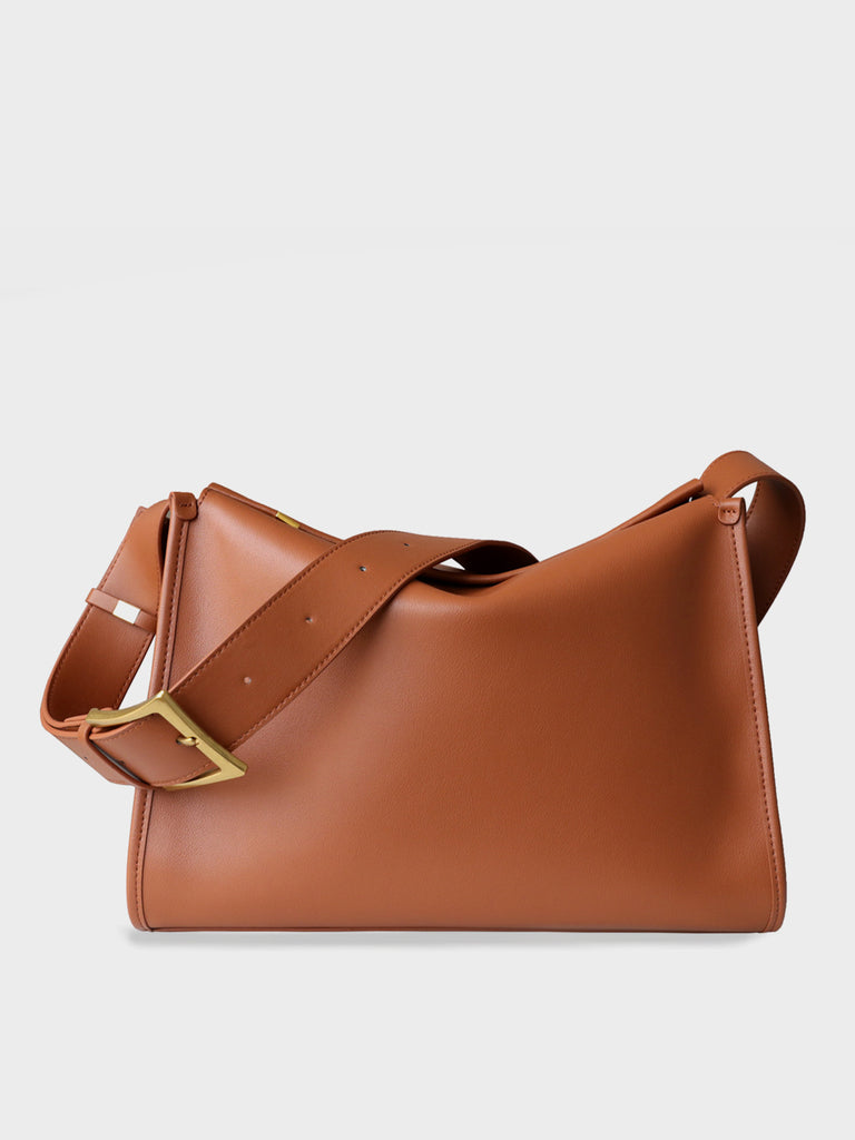 Women's Minimal Soft Leather Pillow Shoulder Bag Single Wide Shoulder Strap Hobo Tote Bag - POPBAE