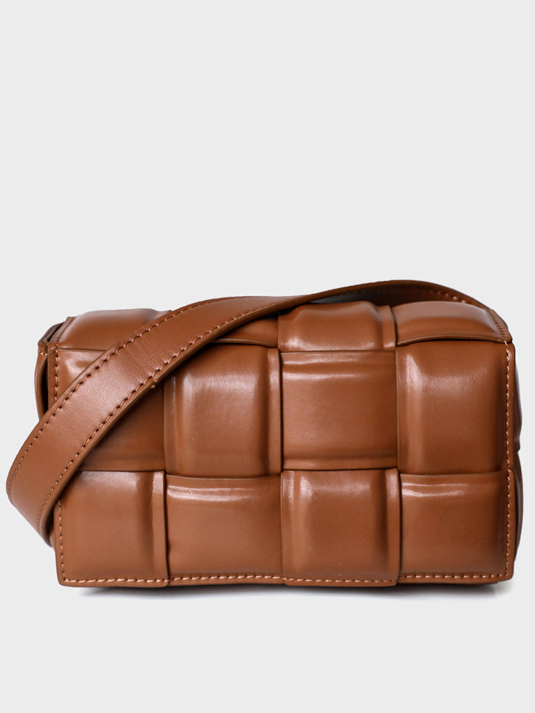 Cassette Leather Fanny Pack Padded Clutch Bag Woven Square Crossbody Bag - POPBAE