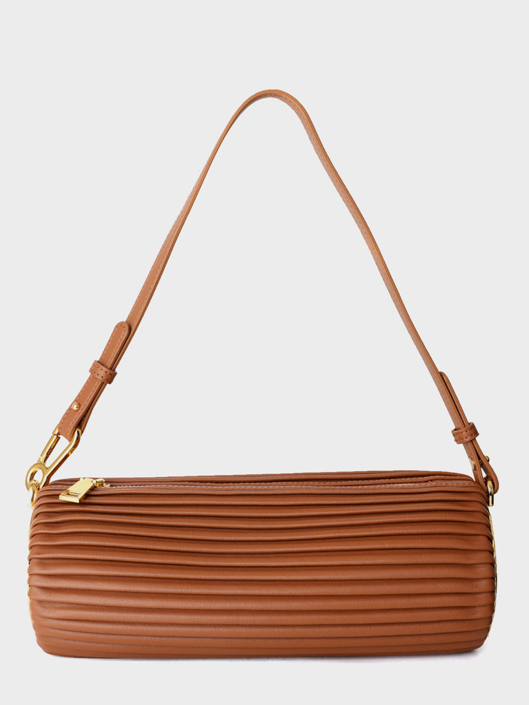 Leather Bracelet Drum Pleated Shoulder Bag Baguette Pouch - POPBAE