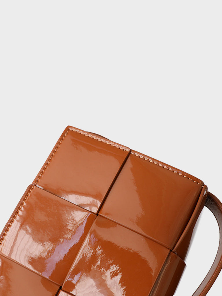 Mini Square Padded Cassette Bag Woven Patent Leather Shoulder Bag Crossbody Handbag - POPBAE
