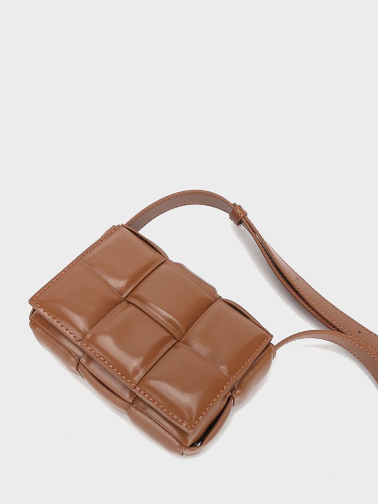Padded Mini Clutch Bag Cassette Shoulder Bag Woven Square Crossbody Bag - POPBAE