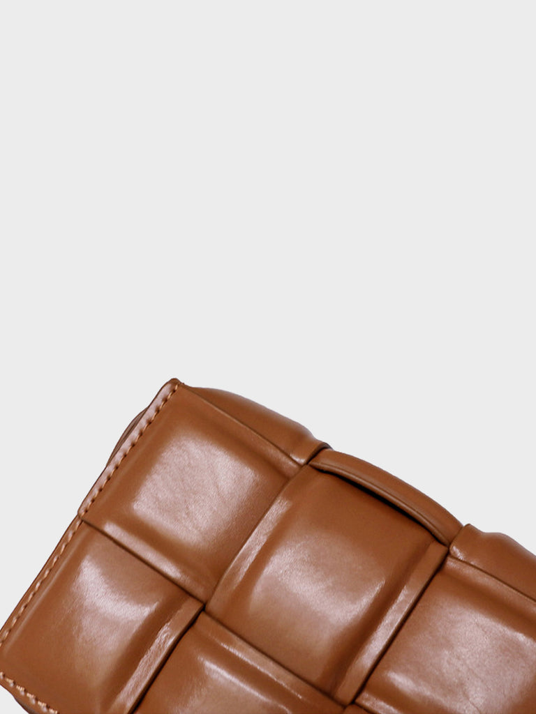 Cassette Leather Fanny Pack Padded Clutch Bag Woven Square Crossbody Bag - POPBAE