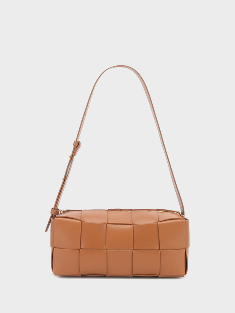 Square Cassette Woven Bag Leather Crossbody Pillow Bag - POPBAE