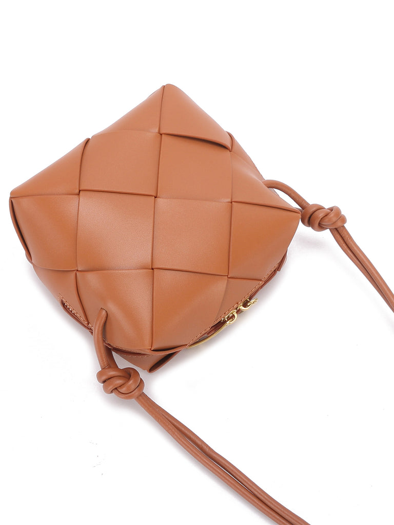 Mini Cassette Woven Box Bag  Leather Tote Bag - POPBAE
