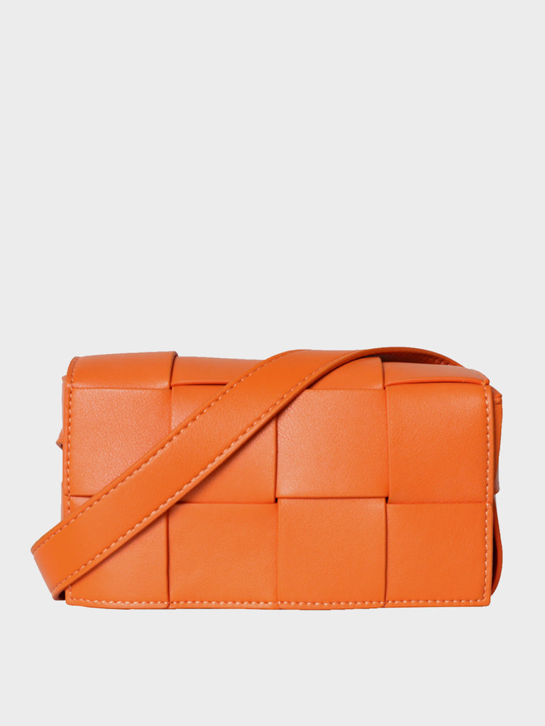 Square Cassette Mini Woven Leather Belt Bag Crossbody Sling Fanny Pack - POPBAE